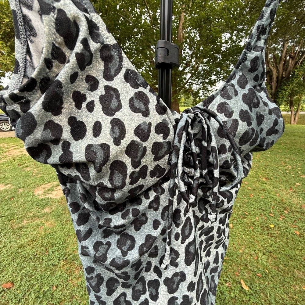 Gottex Vintage Leopard Print One Piece Swimsuit Metallic Silver Grey 8 Israel - Picture 4 of 11